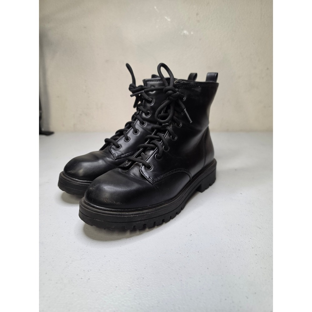 Wonder Nation Kids Black Lace Up Combat Boots Side Zip Lug Sole Size 5